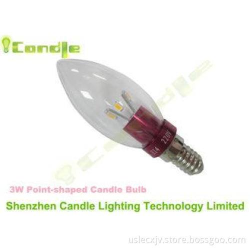 AC 230v Red Point Shaped 3 W Dimmable Led Candle Bulbs Good